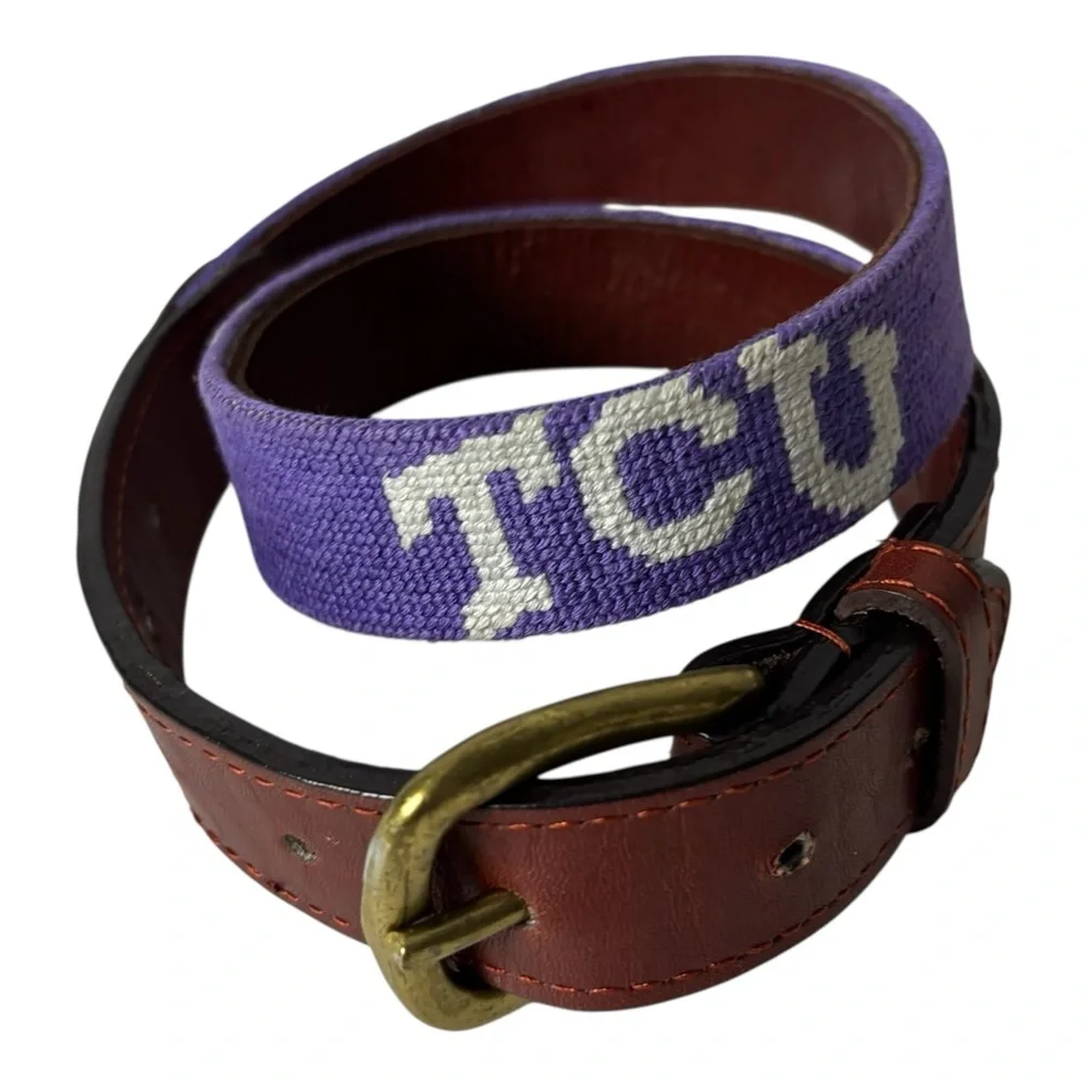 SMATHERS & BRANSON TCU Texas Christian University Needlepoint Belt kids Size M